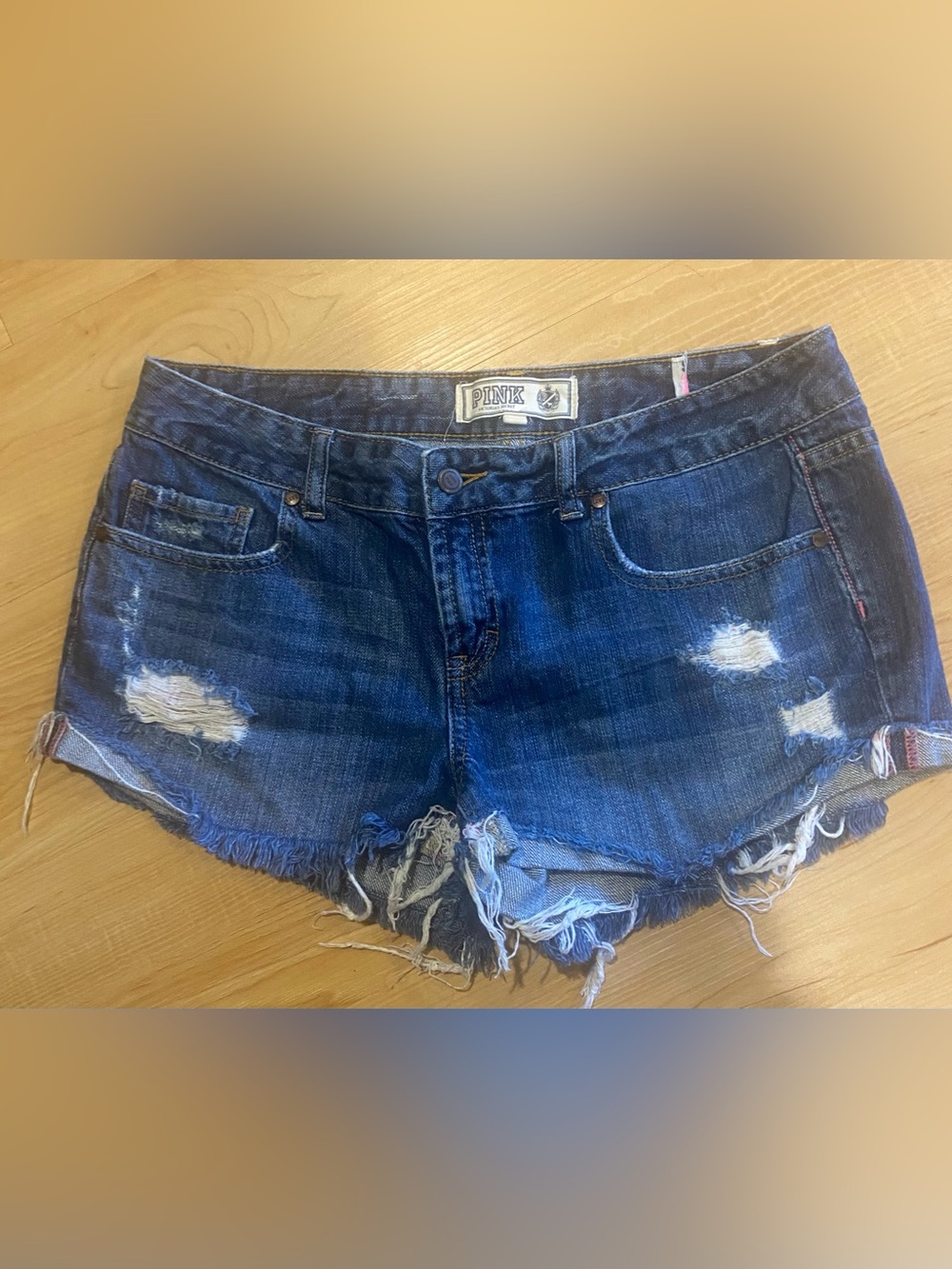 PINK Victoria's Secret Dark Blue Distressed Denim Cutoff Shorts